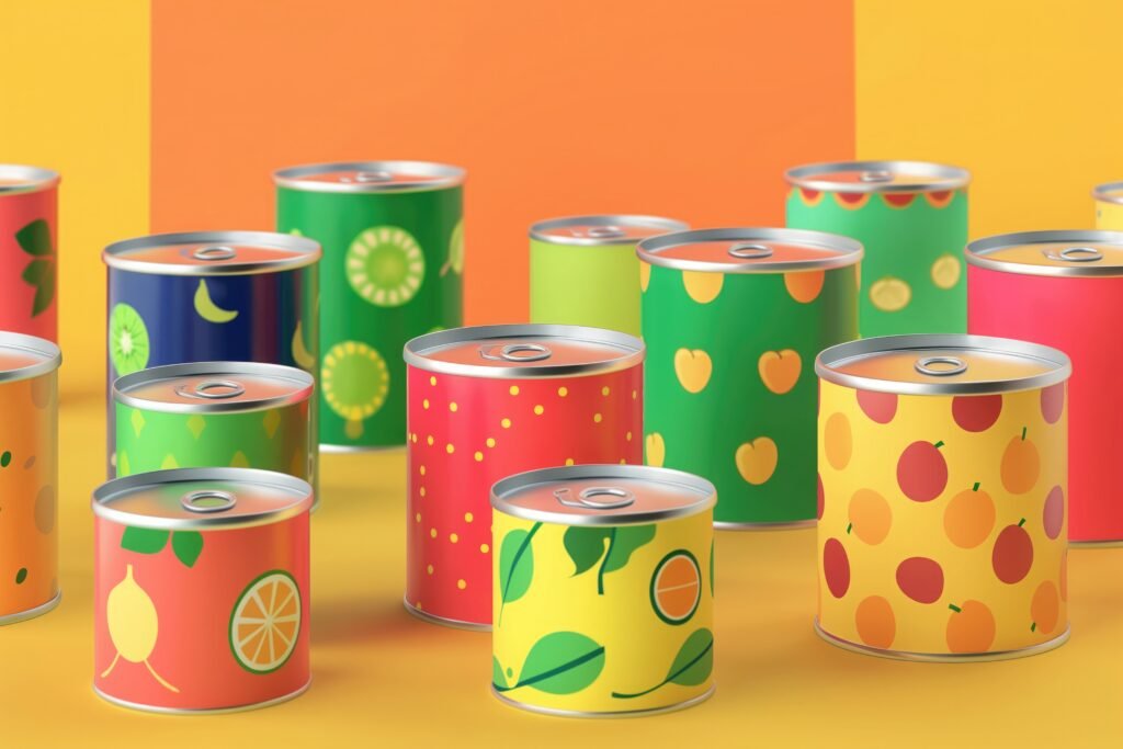variety of decorated bulk tin cans