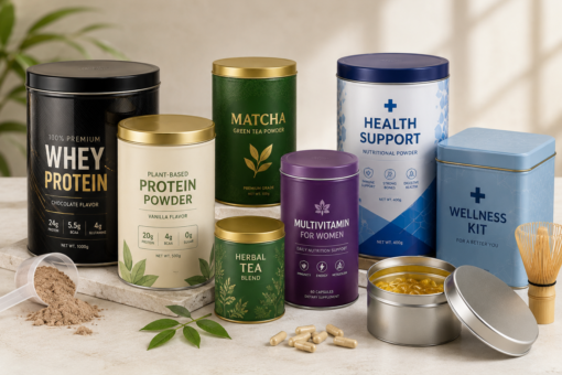 Custom Nutrition & Healthcare Tin Cans for Supplements, Powders & Wellness Products