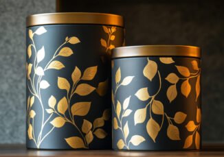 elegant-gold-leaf-design-canisters-kitchen-storage-home-decor-luxury-containers custom tin box with gold leaf design